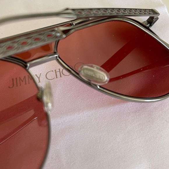 NEW Jimmy Choo Ave aviator sunglasses silver frame red lenses - Picture 11 of 14